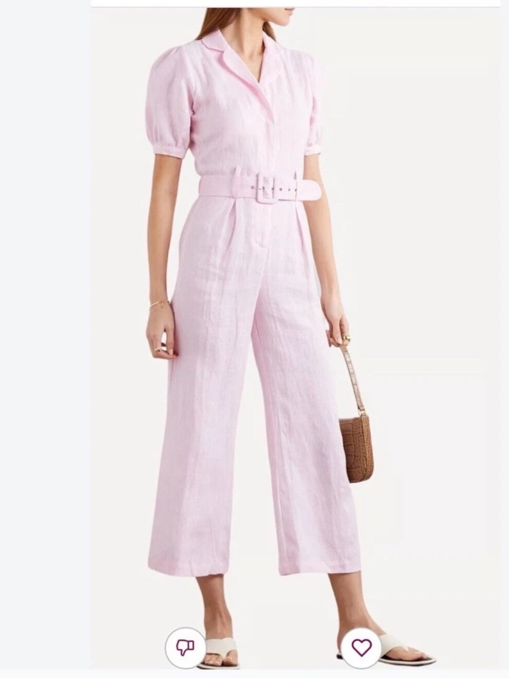 Faithfull The Brand Frederikke Belted Linen Jumpsuit in Pink - Size M (US 6)